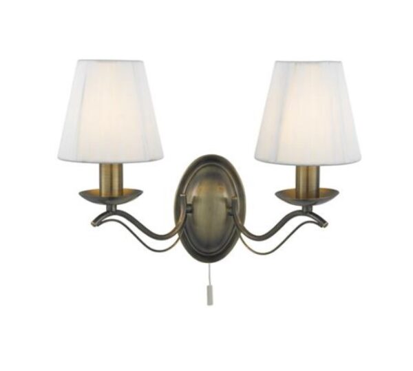 ANDRETTI 2LT WALL LIGHT - ANTIQUE BRASS & CREAM SHADES